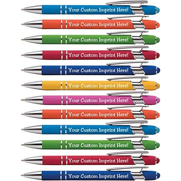 Assorted Colors 10 Pack Soft Touch Personalized Pen Stylus Custom Promotional Ballpoint Retractable Stylus pens for Phones and Tablets 